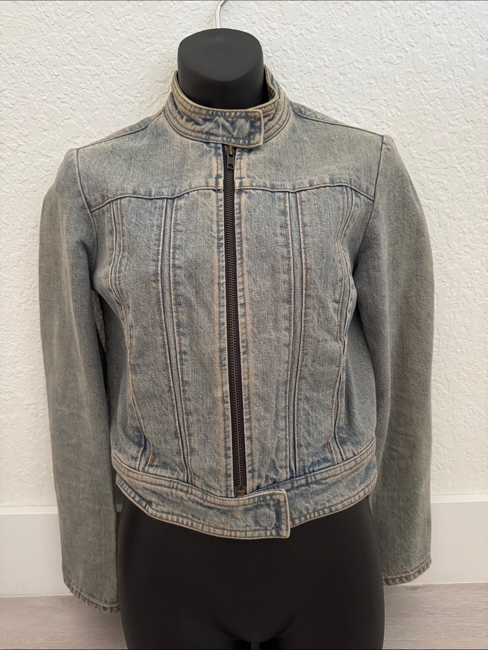 GAP Light Blue Washed Denim Jacket with Stand Collar